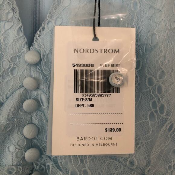 Bardot Blue Mist Bonnie Puff Short Sleeve Lace Dress NEW - Picture 5 of 5
